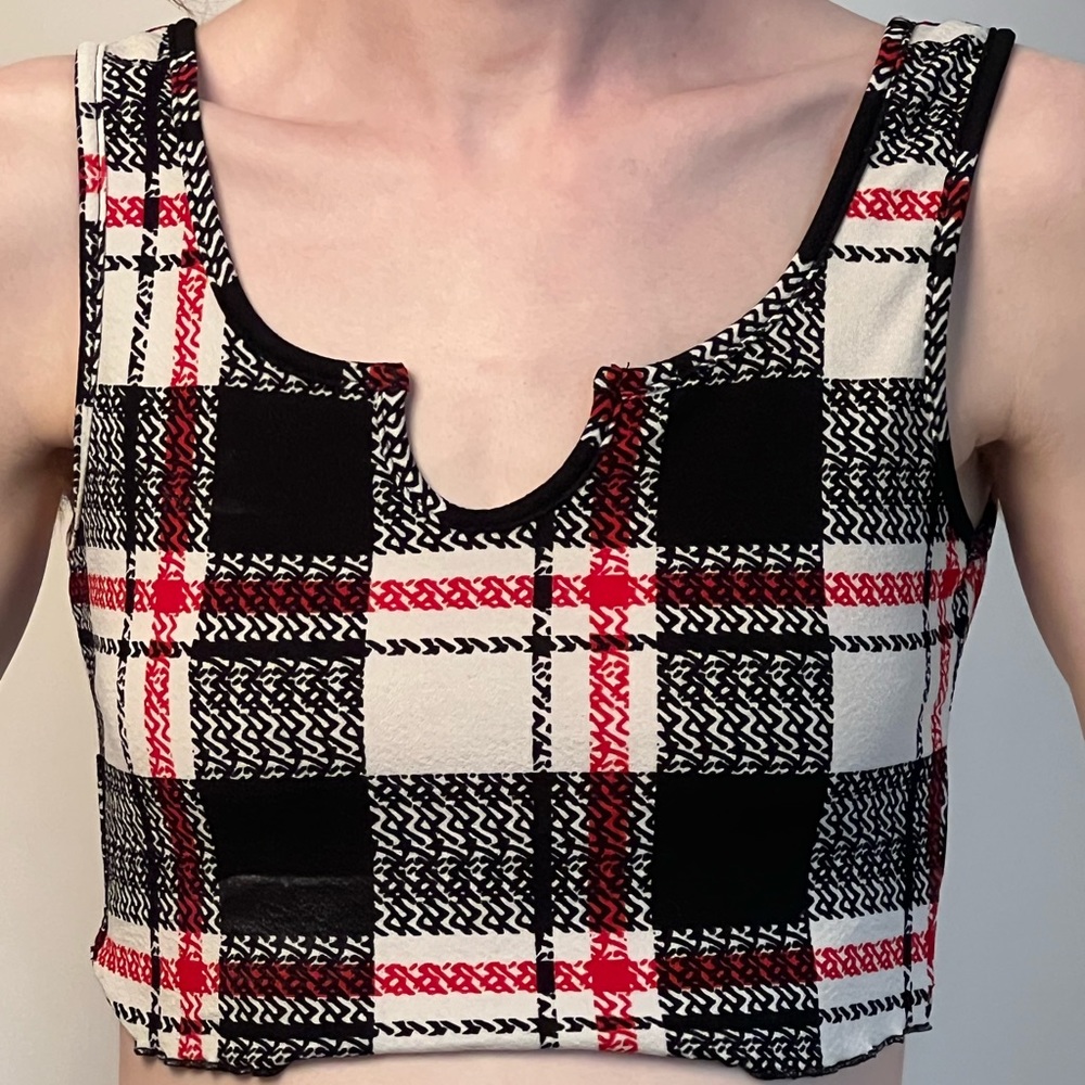 Shein lettuce trim plaid crop top